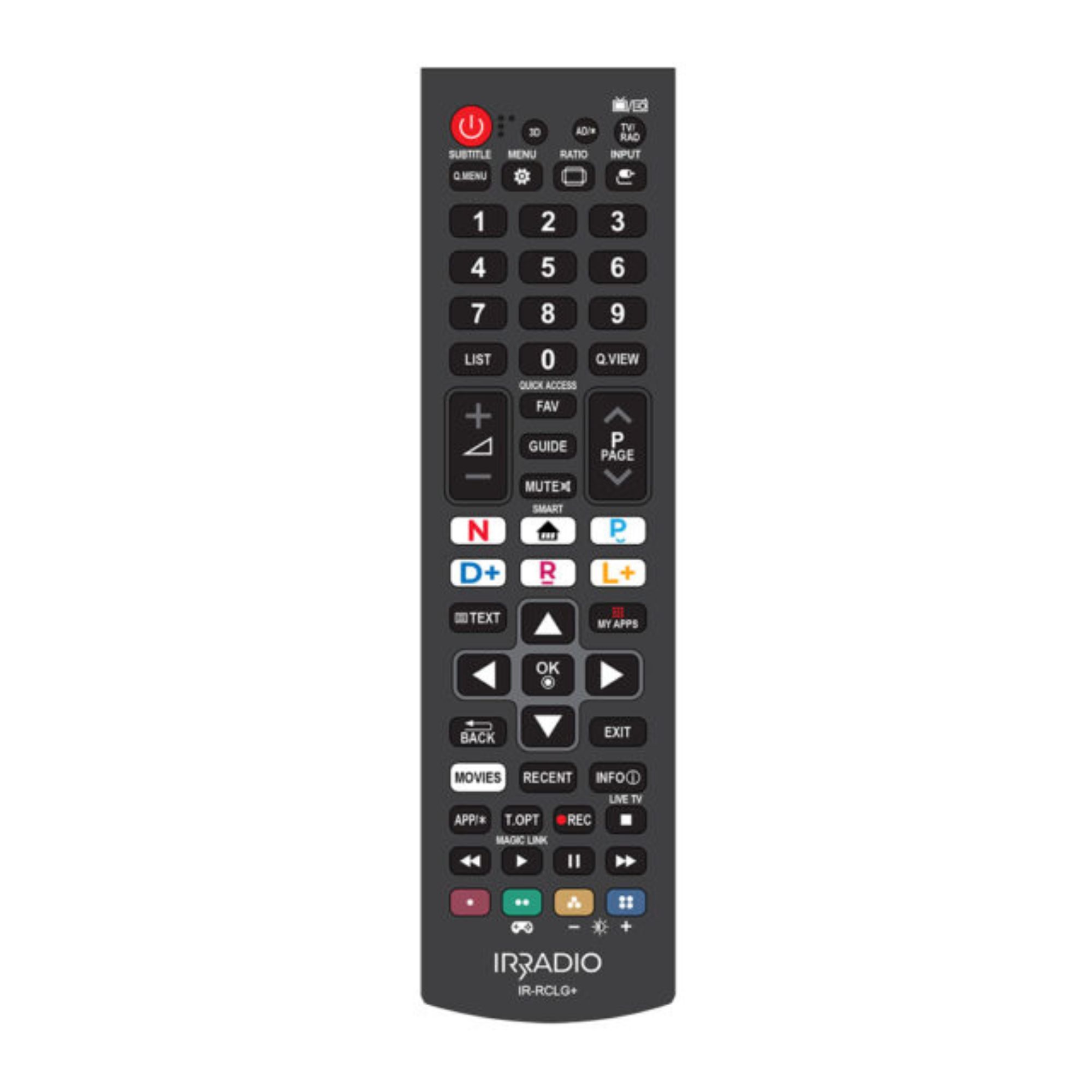 Telecomando dedicato compatibile con tutte le TV e SMART TV LCD/LED LG, Mod. IR-RCLG+