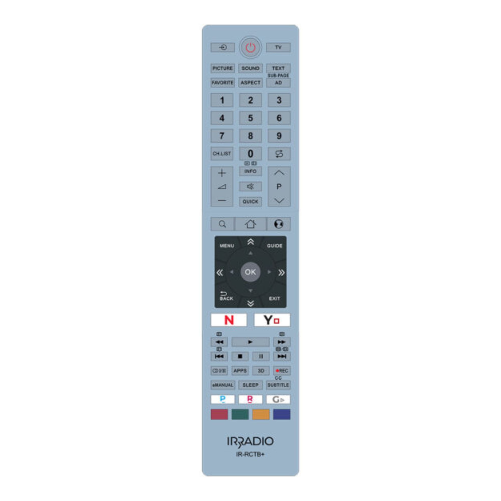 Telecomando dedicato compatibile con tutte le TV e SMART TV LCD/LED TOSHIBA, Mod. IR-RCTB+
