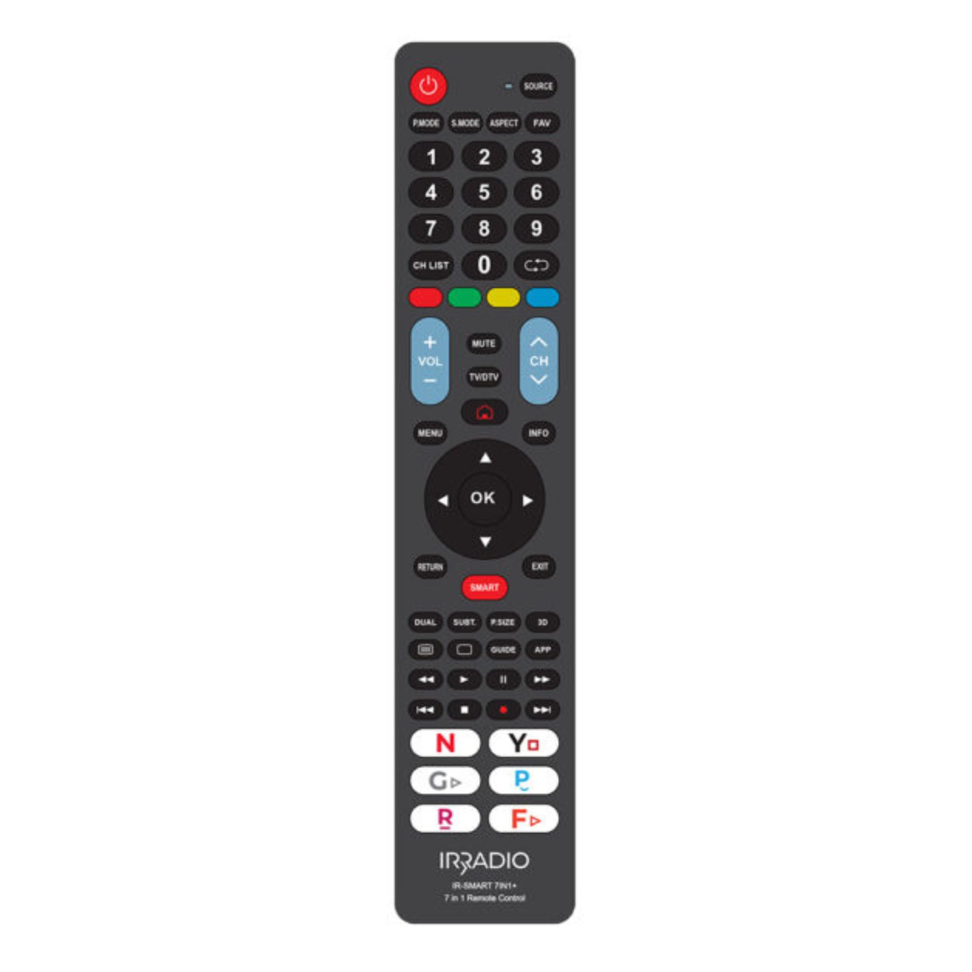 Telecomando dedicato 7 in 1 per TV LCD/LED SAMSUNG, LG, PHILIPS, SONY, PANASONIC, SHARP, TOSHIBA, Mod. IR-SMART 7IN1+